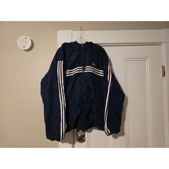 Vintage Adidas Jacket Mens XXL Blue Gray Reversible 90s Logo Full Zip Hooded - Picture 1 of 8